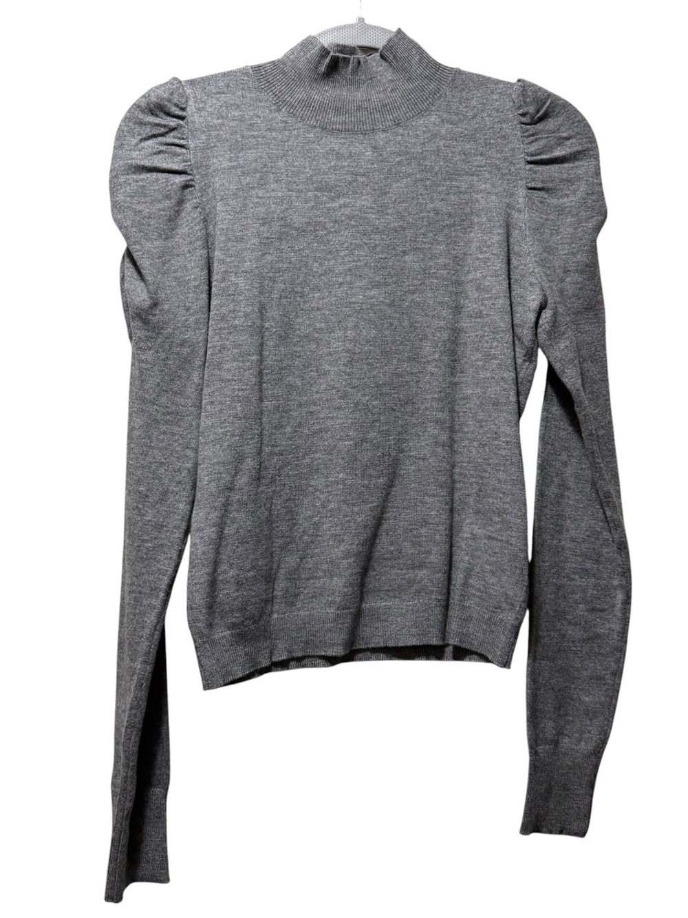 Express Heather Gray Puff-Sleeve Mock Neck Top